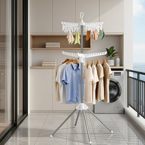 Artiss Clothes Rack Airer 2 Tier Rotatable Hanger Foldable Clothes Airers