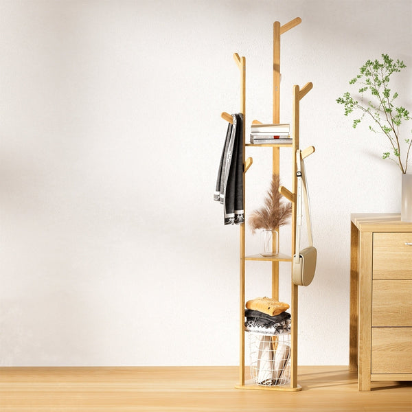 Bamboo Clothes Airer 3 Tier Tree Design With 9 Hooks Laundry Supplies Clothes Airers