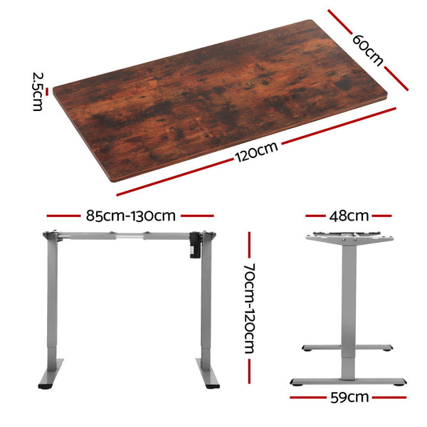 Particleboard Standing Desk Motorised Adjustable Height 120Cm Rustic Brown Standing Desks