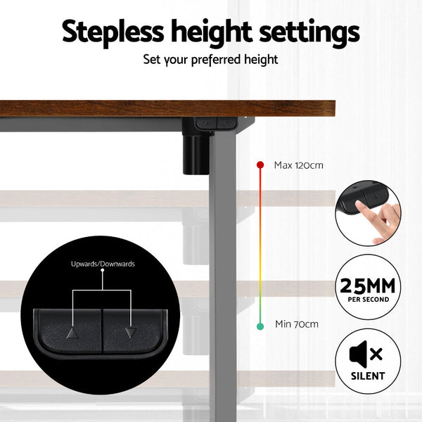 Particleboard Standing Desk Motorised Adjustable Height 120Cm Rustic Brown Standing Desks