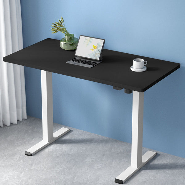 Powder Coated Metal Motorised Adjustable Standing Desk Frame With Black Particleboard Desktop Standing Desks