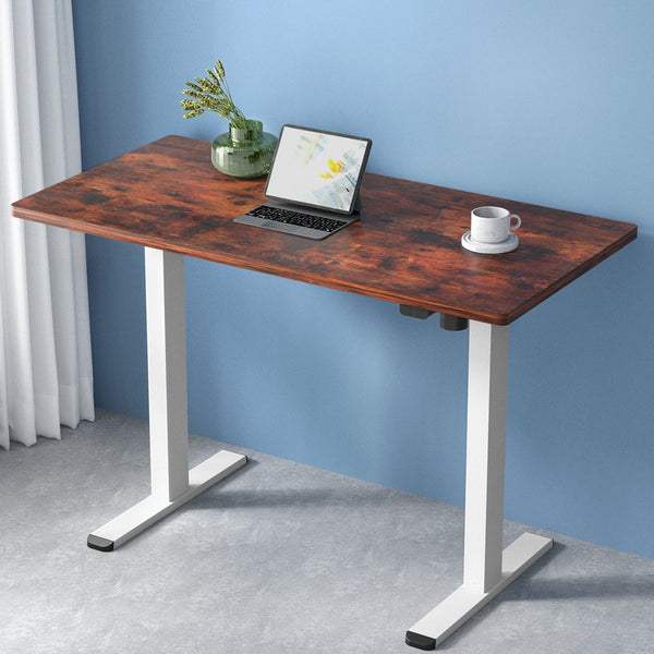 Particleboard Standing Desk Motorised Adjustable Frame Home Office Rustic Brown 140 Centimetre Standing Desks