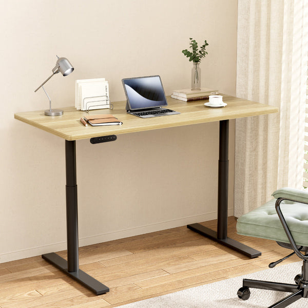 Metal Motorised Adjustable Standing Desk Frame With White Oak Particleboard Desktop Standing Desks