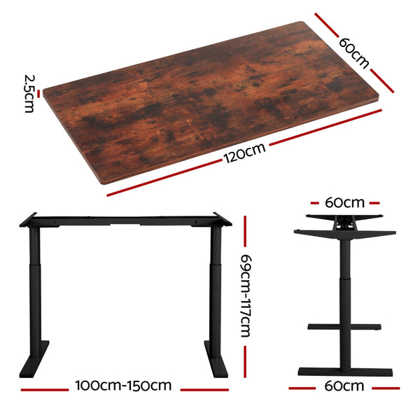 Artiss Standing Desk Motorised Electric Dual Rustic Brown 120Cm Standing Desks