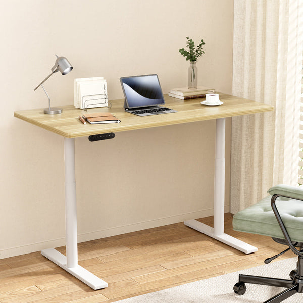 Metal Motorised Electric Dual Adjustable Standing Desk White Oak 140Cm Standing Desks