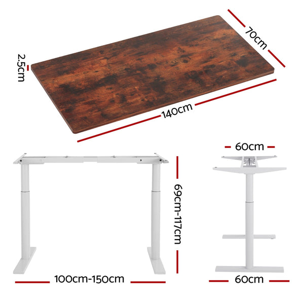 Artiss Standing Desk Motorised Electric Dual 140Cm Rustic Brown Standing Desks