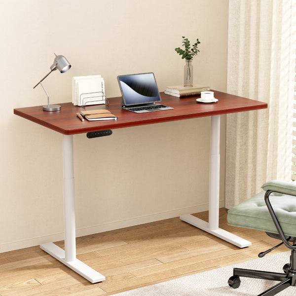 Metal Motorised Adjustable Standing Desk Frame With Walnut Particleboard Desktop 140Cm Standing Desks