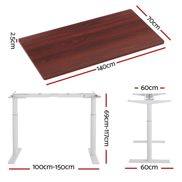 Metal Motorised Adjustable Standing Desk Frame With Walnut Particleboard Desktop 140Cm Standing Desks
