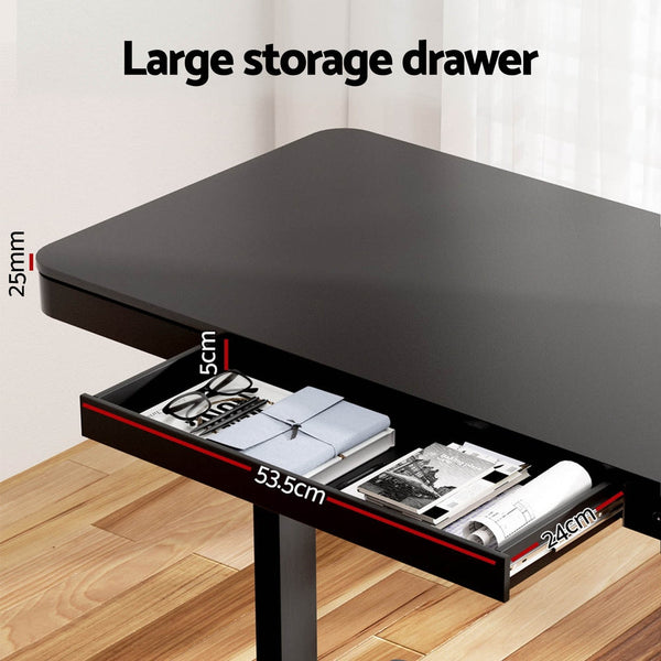 Artiss Standing Desk Motorised Electric Drawer 120Cm Black Standing Desks