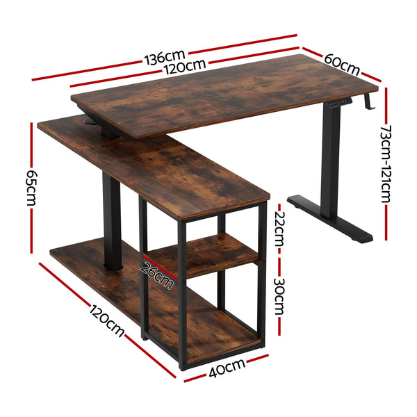 Artiss Electric Standing Desk Adjustable Motorised 120Cm L Shaped Rustic Brown Standing Desks