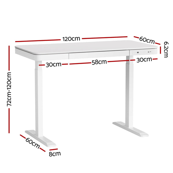 Artiss Standing Desk Motorised Electric Desks Drawer 120Cm White Standing Desks