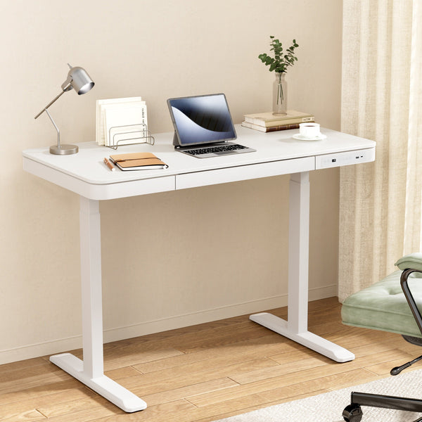 Artiss Standing Desk Motorised Electric Desks Drawer 120Cm White Standing Desks