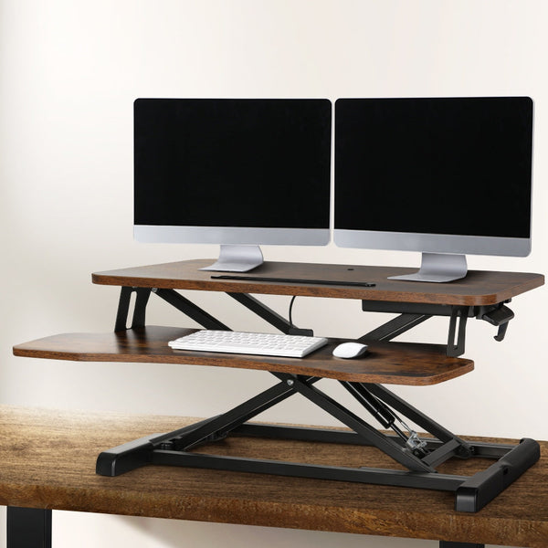 Standing Desks Artiss Standing Desk Riser Height Adjustable Rustic Brown 80Cm