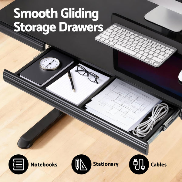 Artiss Standing Desk Motorised Tempered Glass Top Electric Black 120Cm Standing Desks