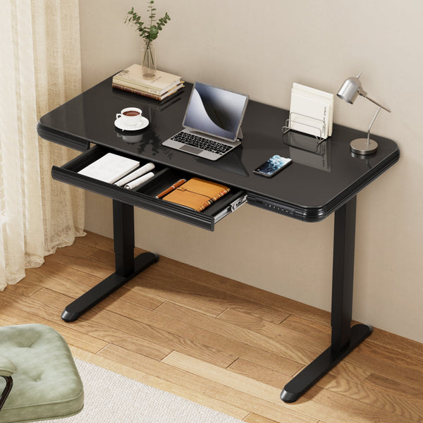 Artiss Standing Desk Motorised Tempered Glass Top Electric Black 120Cm Standing Desks