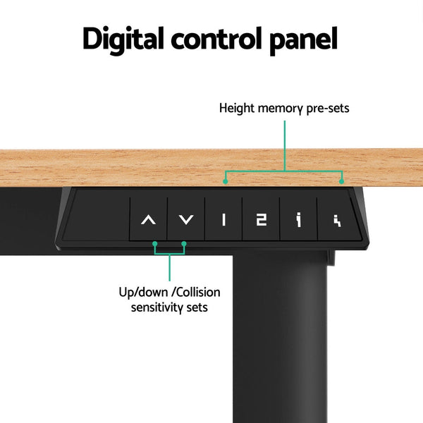 Artiss Electric Standing Desk 140Cm Adjustable Height Motorised Home Office Oak Black Standing Desks