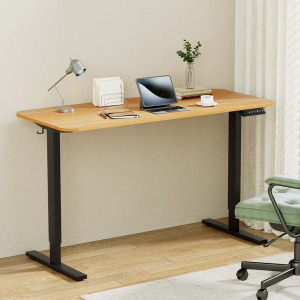 Artiss Electric Standing Desk 140Cm Adjustable Height Motorised Home Office Oak Black Standing Desks