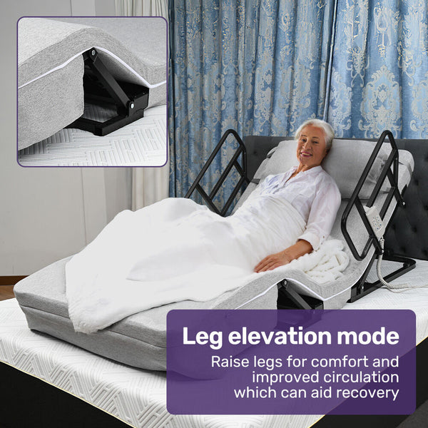 Equipmed Electric Adjustable Bed Backrest And Leg Adjustment German Engineered Power Lifting With Remote Control Grey Wedges & Bed Positioners