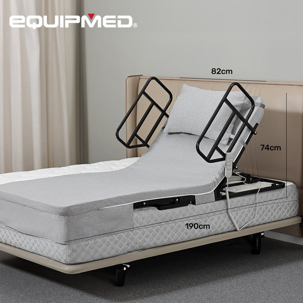Equipmed Electric Adjustable Bed Backrest And Leg Adjustment German Engineered Power Lifting With Remote Control Grey Wedges & Bed Positioners