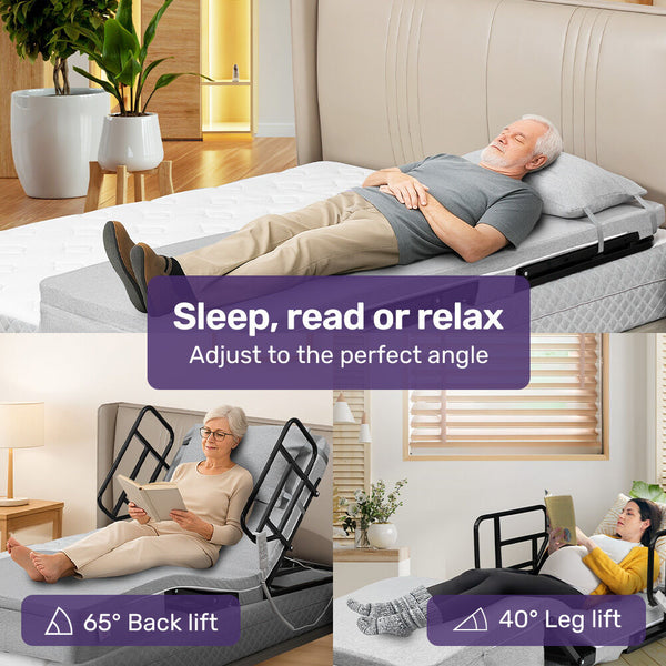 Equipmed Electric Adjustable Bed Backrest And Leg Adjustment German Engineered Power Lifting With Remote Control Grey Wedges & Bed Positioners