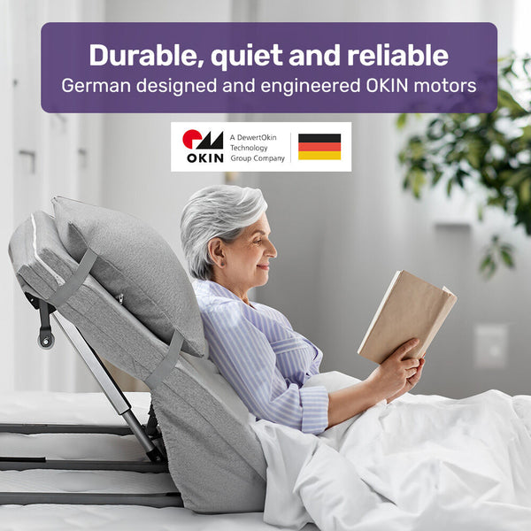 Equipmed Electric Adjustable Bed Backrest And Leg Adjustment German Engineered Power Lifting With Remote Control Grey Wedges & Bed Positioners