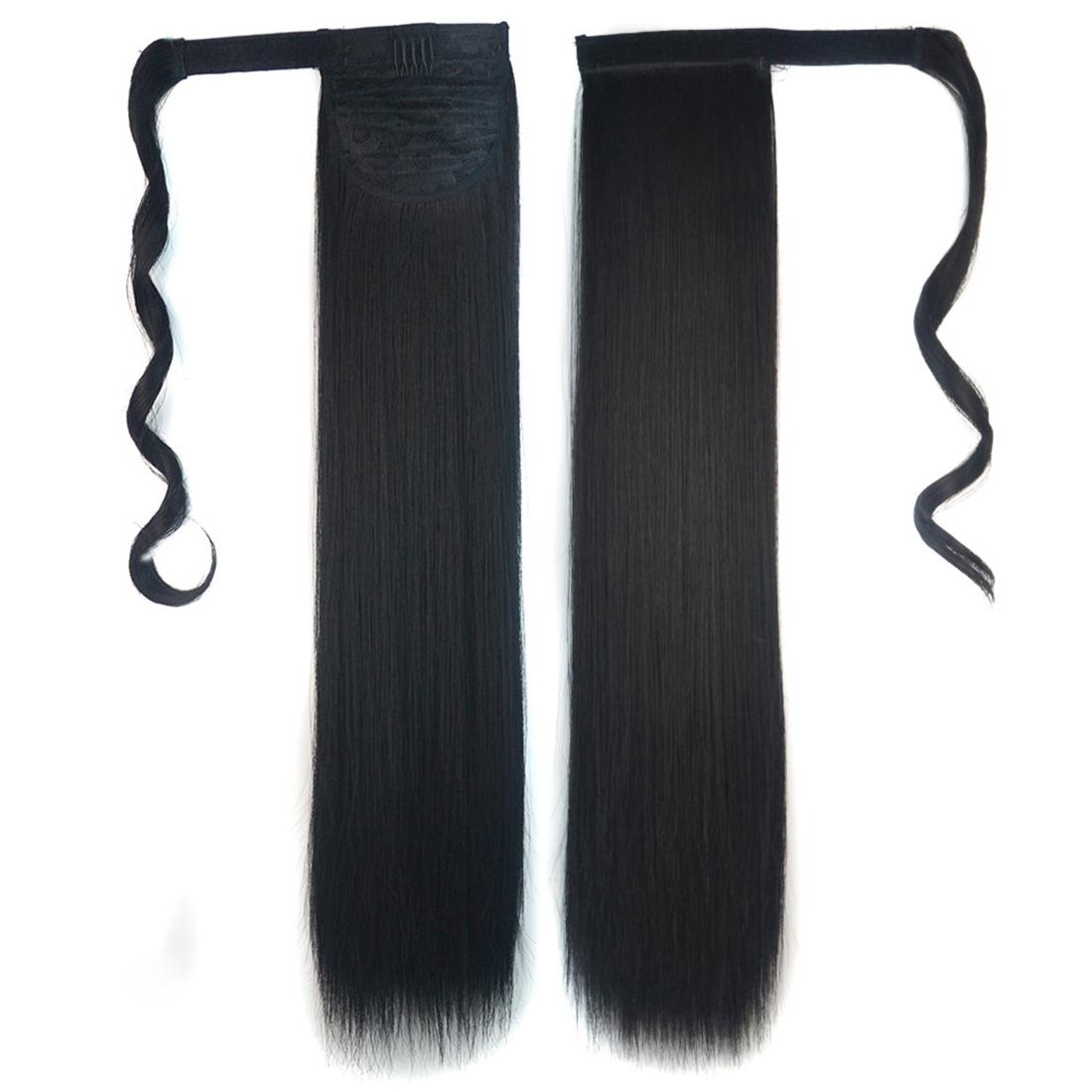 Long Straight Hair Wig Ponytail With Invisible Bandage Colour 1B Hair Extensions