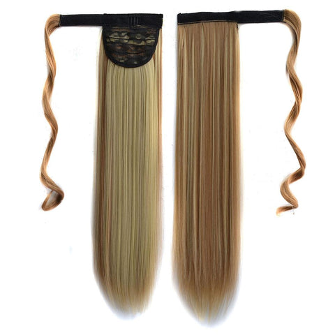 Long Straight Bandage Style Wig With Invisible Ponytail High Temperature Silk Hair Extensions