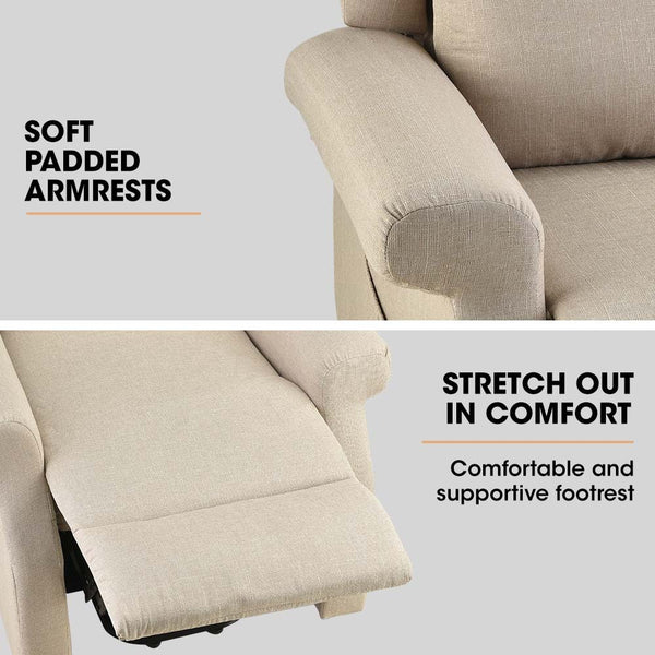 Fortia Electric Recliner Lift Heat Chair Elderly Massage Therapy Aged Care Beige Sofas Armchairs & Couches