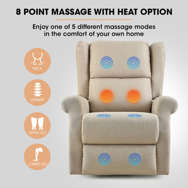 Fortia Electric Recliner Lift Heat Chair Elderly Massage Therapy Aged Care Beige Sofas Armchairs & Couches