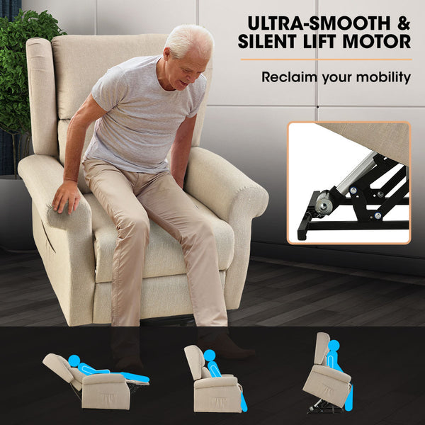 Fortia Electric Recliner Lift Heat Chair Elderly Massage Therapy Aged Care Beige Sofas Armchairs & Couches