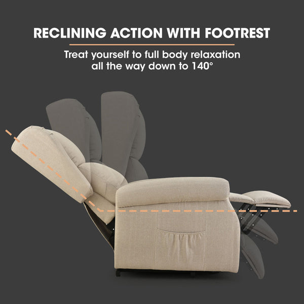 Fortia Electric Recliner Lift Heat Chair Elderly Massage Therapy Aged Care Beige Sofas Armchairs & Couches