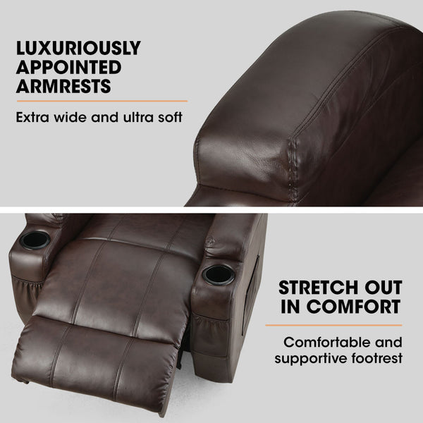 Fortia Electric Massage Lift Recliner Chair Faux Leather 8 Point Heating Dark Crimson Sofas Armchairs & Couches