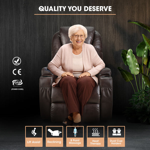 Fortia Electric Massage Lift Recliner Chair Faux Leather 8 Point Heating Dark Crimson Sofas Armchairs & Couches