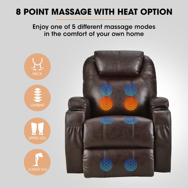 Fortia Electric Massage Lift Recliner Chair Faux Leather 8 Point Heating Dark Crimson Sofas Armchairs & Couches