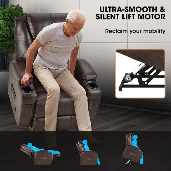 Fortia Electric Massage Lift Recliner Chair Faux Leather 8 Point Heating Dark Crimson Sofas Armchairs & Couches