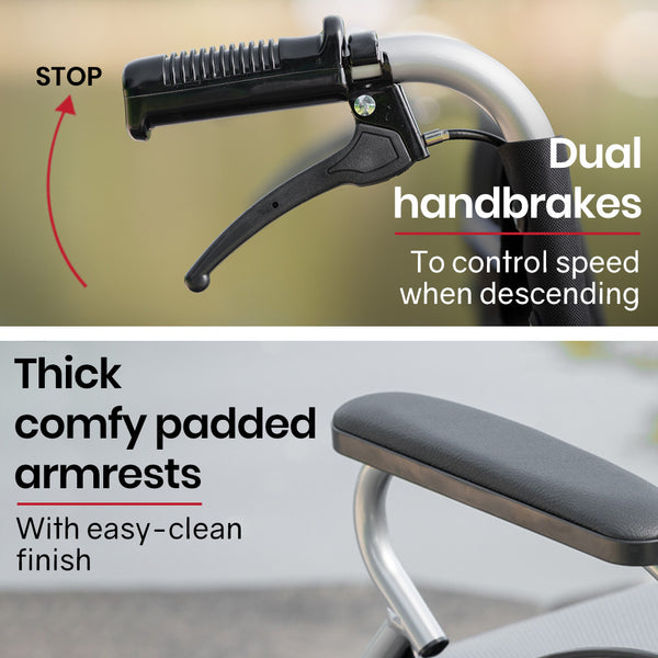 Equipmed 20 Inch Folding Wheelchair Lightweight Aluminium Portable With Park Brakes Black Wheelchairs