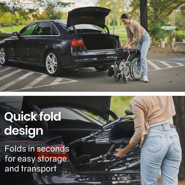 Equipmed 20 Inch Folding Wheelchair Lightweight Aluminium Portable With Park Brakes Black Wheelchairs