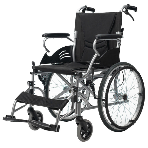 Equipmed 20 Inch Folding Wheelchair Lightweight Aluminium Portable With Park Brakes Black Wheelchairs