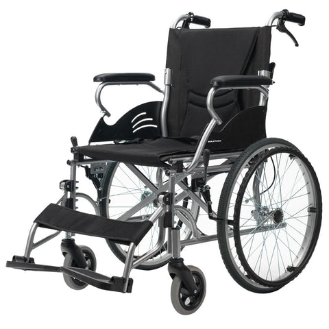 Equipmed 20 Inch Folding Wheelchair Lightweight Aluminium Portable With Park Brakes Black Wheelchairs