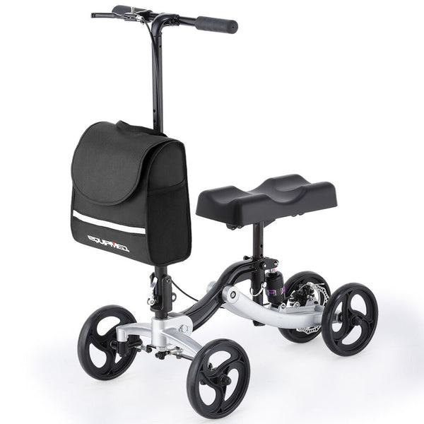 Equipmed Knee Walker Scooter Suspension Disc Brakes Silver Walkers & Canes