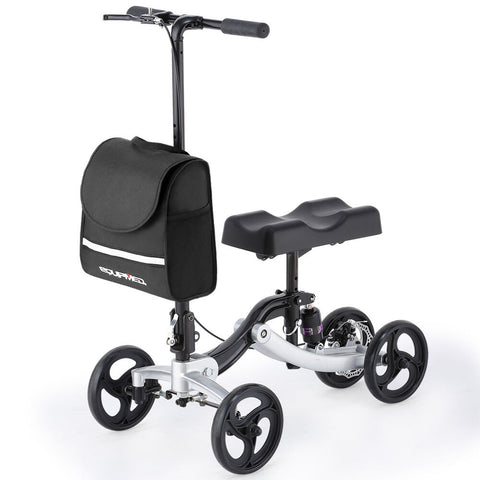 Equipmed Knee Walker Scooter Suspension Disc Brakes Silver Walkers & Canes