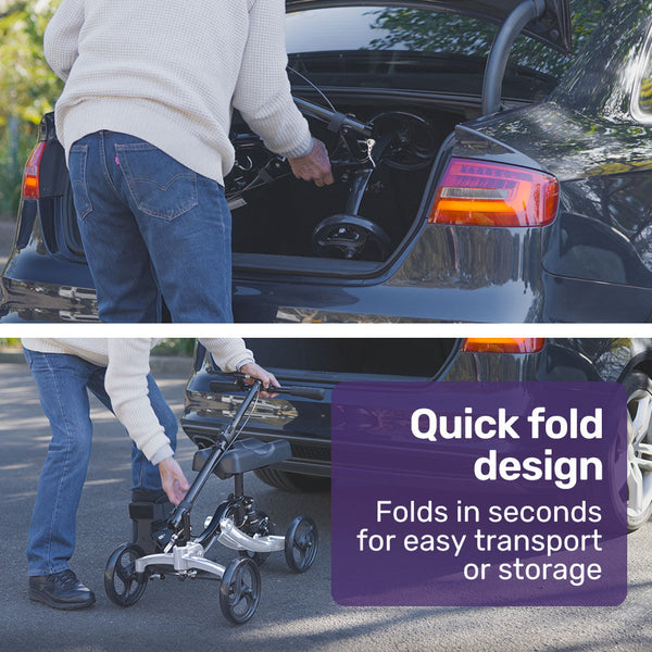 Equipmed Knee Walker Scooter Suspension Disc Brakes Silver Walkers & Canes