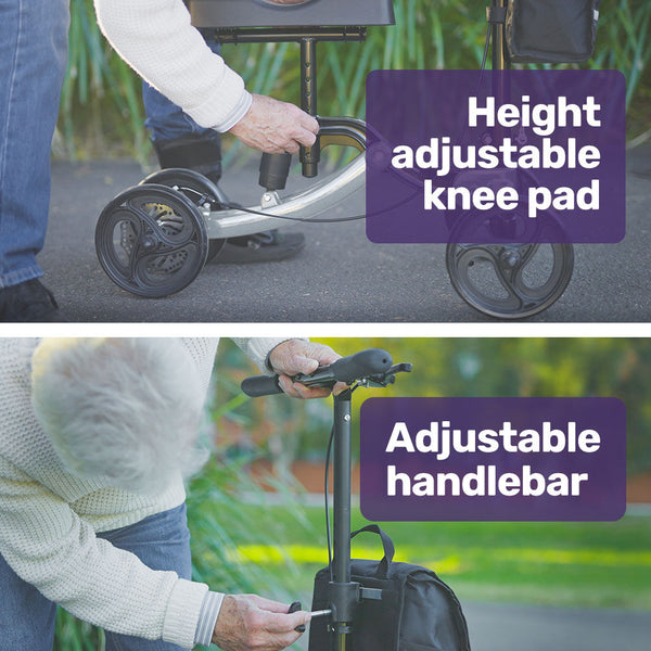 Equipmed Knee Walker Scooter Suspension Disc Brakes Silver Walkers & Canes