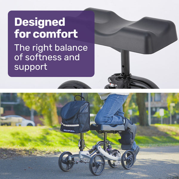 Equipmed Knee Walker Scooter Suspension Disc Brakes Silver Walkers & Canes