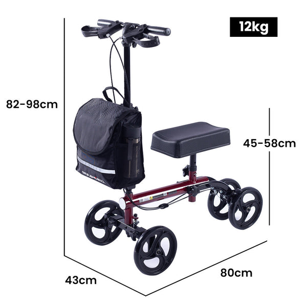 Equipmed Knee Scooter Walker Dual Brakes Bag Broken Leg Ankle Foot Mobility Crutches Alternative Red Walkers & Canes