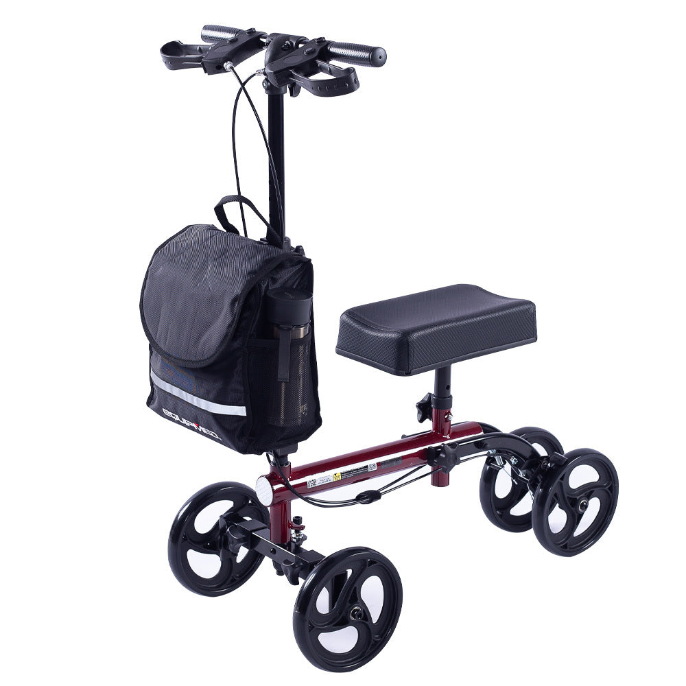 Equipmed Knee Scooter Walker Dual Brakes Bag Broken Leg Ankle Foot Mobility Crutches Alternative Red Walkers & Canes