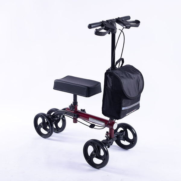 Equipmed Knee Scooter Walker Dual Brakes Bag Broken Leg Ankle Foot Mobility Crutches Alternative Red Walkers & Canes