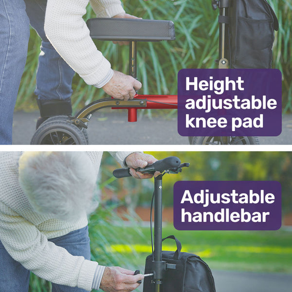 Equipmed Knee Scooter Walker Dual Brakes Bag Broken Leg Ankle Foot Mobility Crutches Alternative Red Walkers & Canes