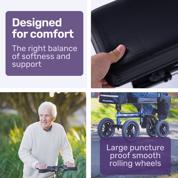 Equipmed Knee Scooter Walker 10 Inch Tyres Dual Brakes Bag Broken Leg Ankle Foot Mobility Crutches Alternative Blue Walkers & Canes