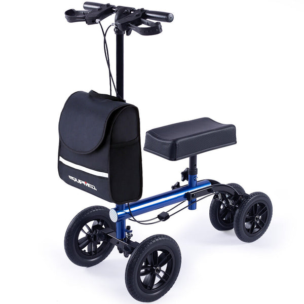 Equipmed Knee Scooter Walker 10 Inch Tyres Dual Brakes Bag Broken Leg Ankle Foot Mobility Crutches Alternative Blue Walkers & Canes